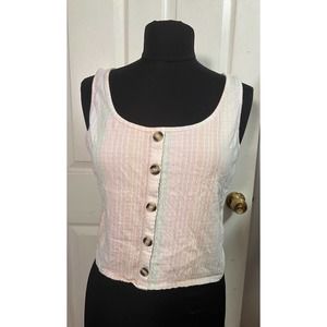 Mudd Pastel Stripe Gauze Button Front Cropped Tank Top XL